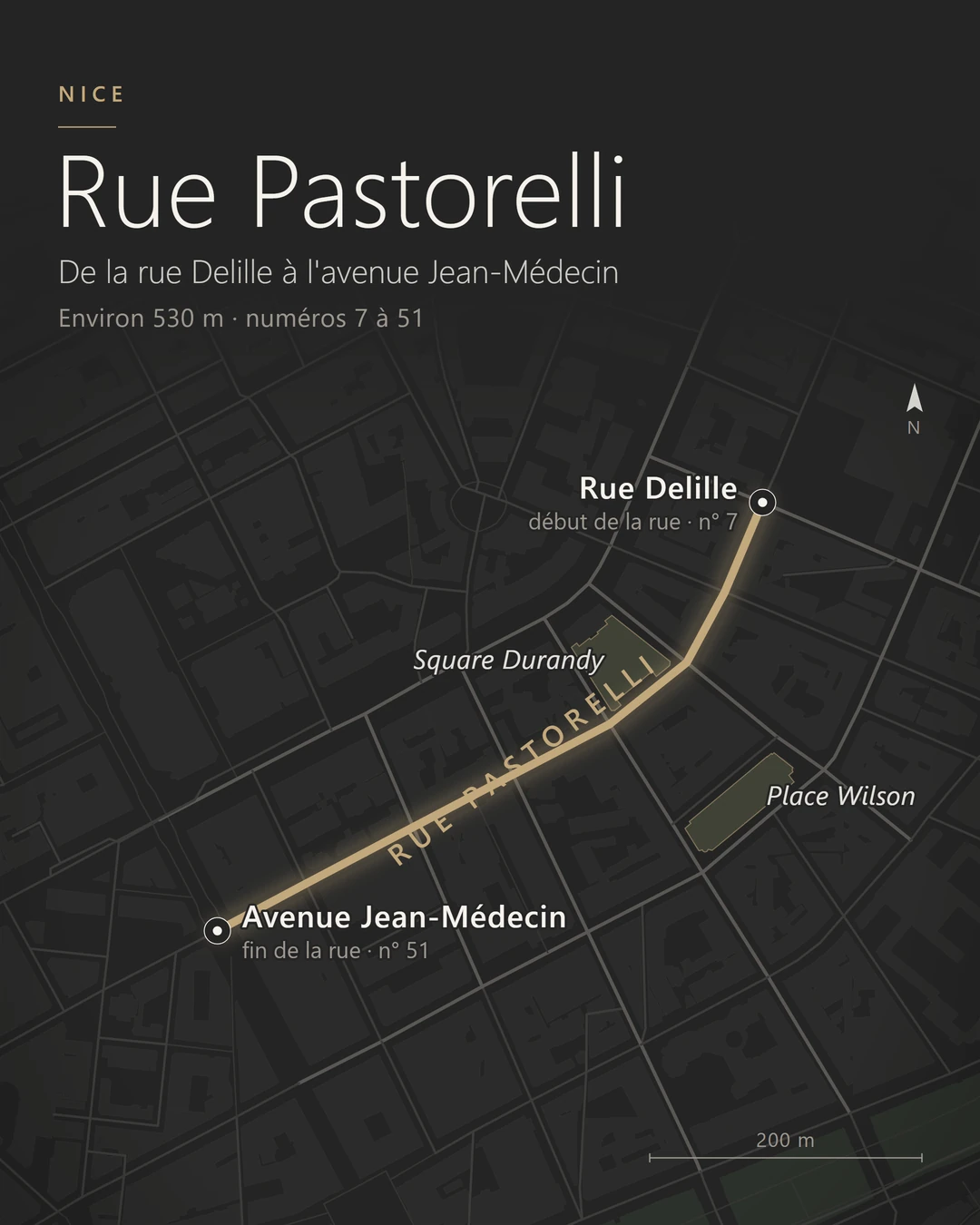 Plan de situation de la rue Pastorelli à Nice, version verticale