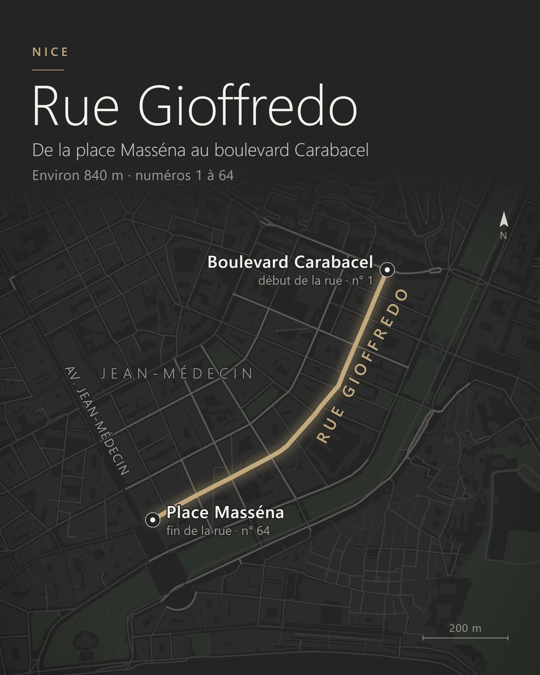Plan de situation de la rue Gioffredo à Nice, version verticale