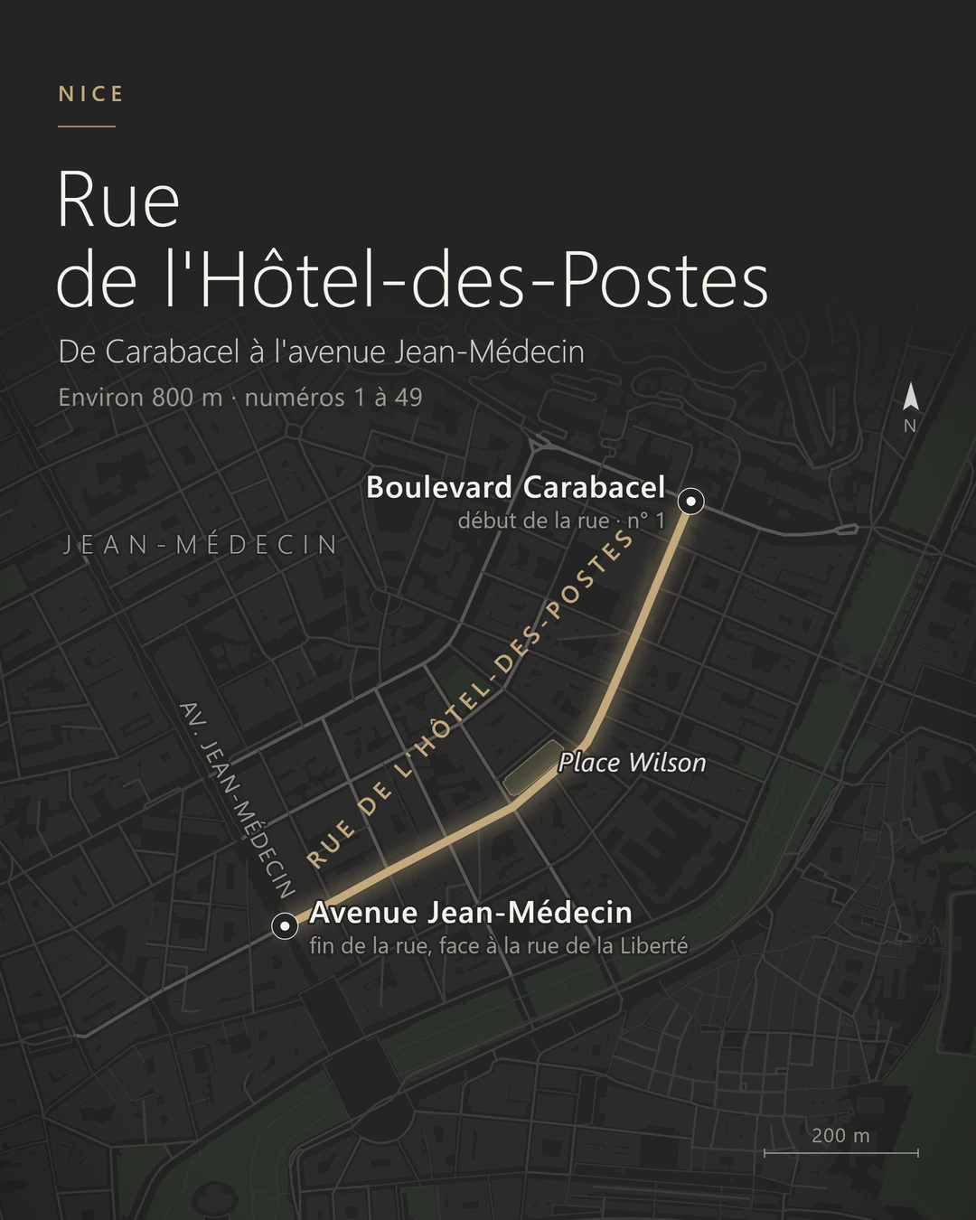 Plan de situation de la rue de l'Hôtel-des-Postes à Nice, version verticale